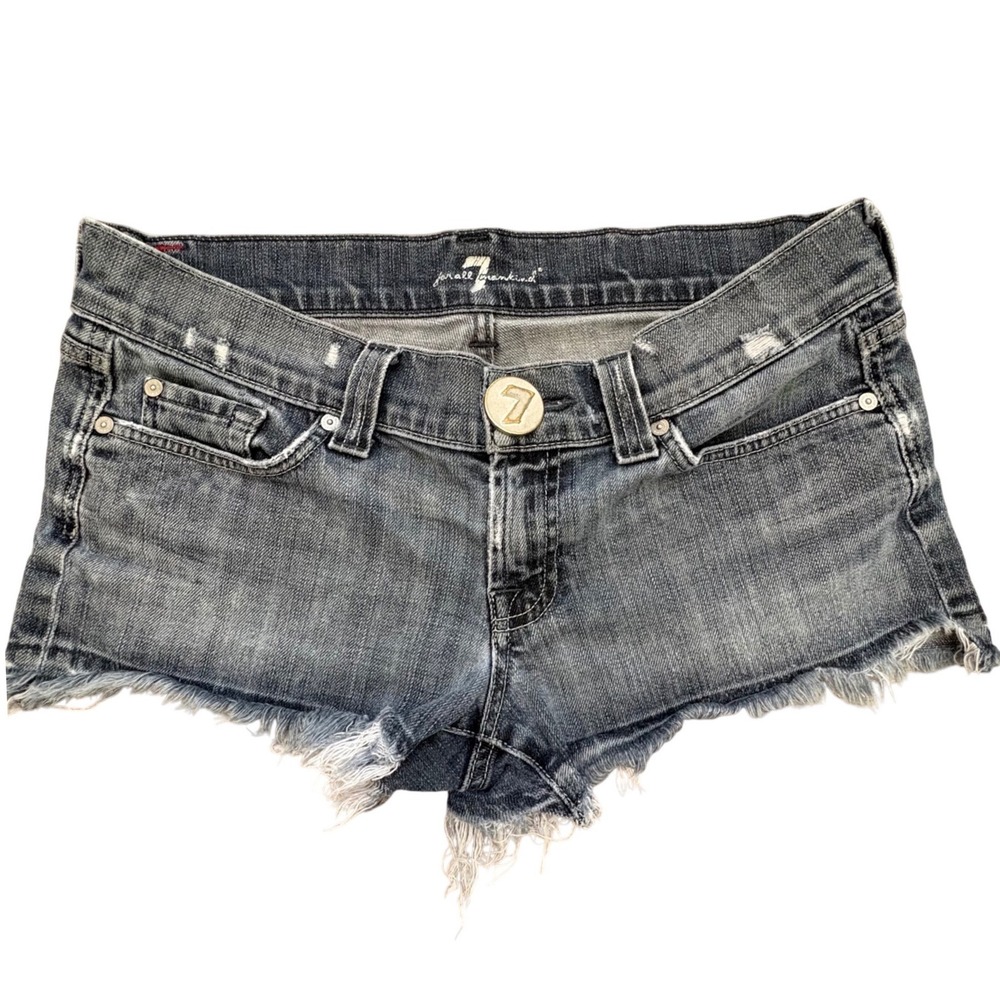7 For All Mankind Denim Shorts Womens 31 Distressed Frayed Low Rise Y2K Stretch